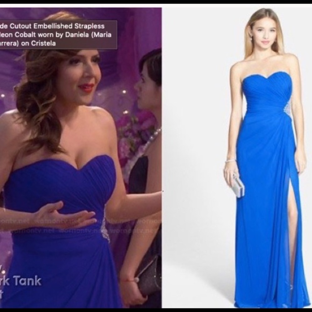 Xscape Side Cutout Embellish Strapless Gown